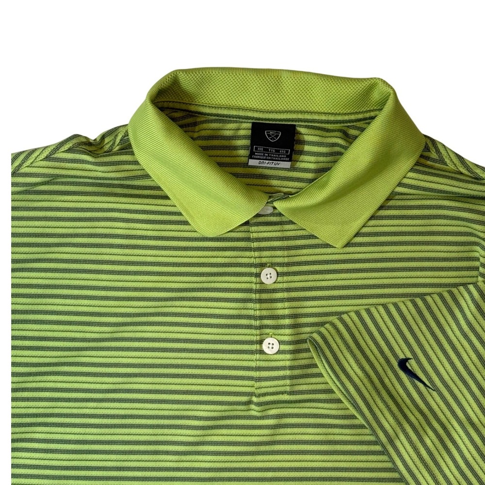 Nike Golf Polo Shirt Mens XXL Lime Green Striped Dri-FIT UV Short Sleeve Sporty